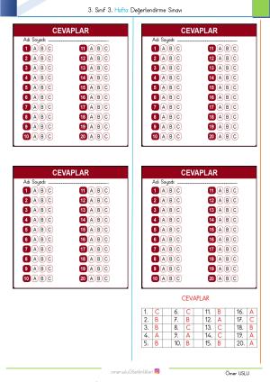 Examen de evaluación de la tercera semana de tercer grado