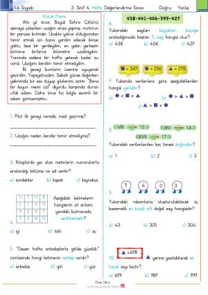 3rd Grade 4th Week Evaluation Exam