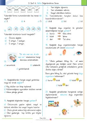 Examen de evaluación de la cuarta semana de tercer grado