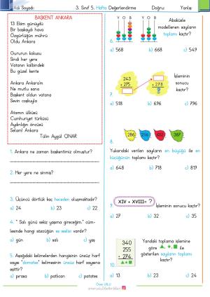 Examen de evaluación de la quinta semana de tercer grado