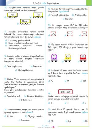 3rd Grade 9th Week Evaluation