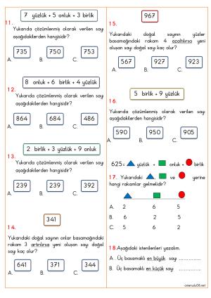 Doğal Sayıları Basamak Adları Etkinliği