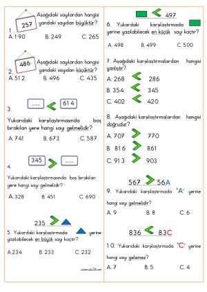 Doğal Sayıları Karşılaştırma Etkinlikleri