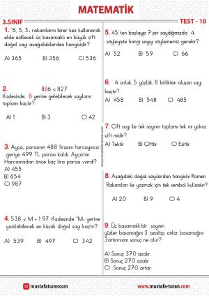 3. Sınıf Test-10 Değerlendirme 