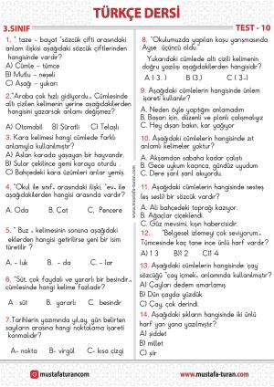 3. Sınıf Test-10 Değerlendirme 