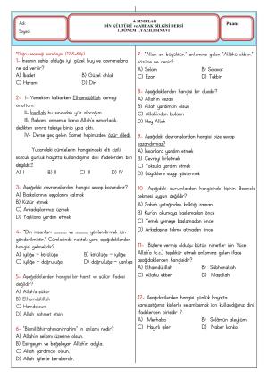 4. Sınıf 1. Dönem 1. Yazılı Sınavları