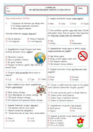 4. Sınıf 1. Dönem 1. Yazılı Sınavları