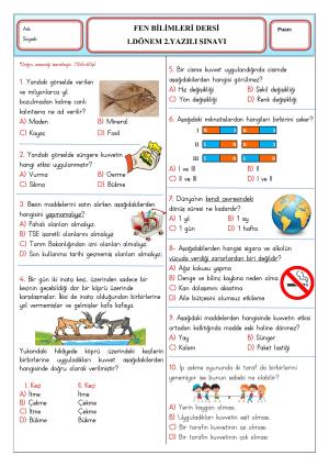 4. Sınıf 1. Dönem 2. Yazılı Sınavları