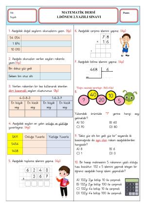 4. Sınıf 1. Dönem 2. Yazılı Sınavları