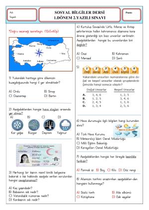 4. Sınıf 1. Dönem 2. Yazılı Sınavları