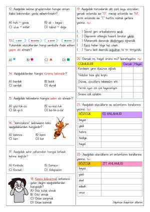 4. Sınıf 1. Dönem 2. Yazılı Sınavları