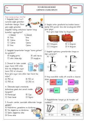 4. Sınıf 2. Dönem 1. Yazılı Sınavları