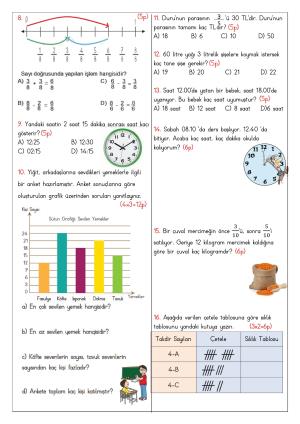 4. Sınıf 2. Dönem 1. Yazılı Sınavları