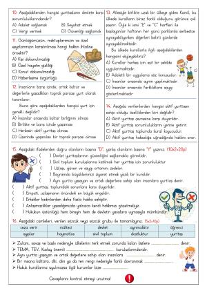 4. Sınıf 2. Dönem 2. Yazılı Sınavları