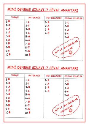 4. Sınıf Mini Dene Sınavı -7