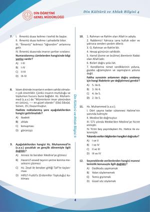 4 Sınıf Din Kültürü ve Ahlak Bilgisi Genel Değerlendirme Testi  PDF