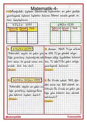 4. Sınıf 6. Hafta Etkinlikleri