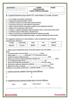 4th Grade Science 1st Unit Evaluation Questions and Answer Key