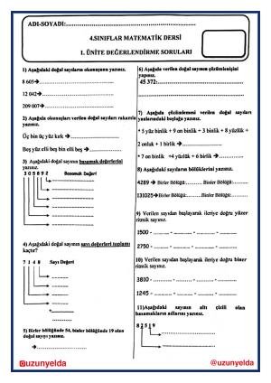 Curso de Matemáticas de 4to Grado Unidad 1 Preguntas de Evaluación y Clave de Respuestas