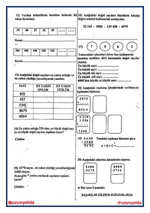 4th Grade Mathematics Course Unit 1 Evaluation Questions and Answer Key