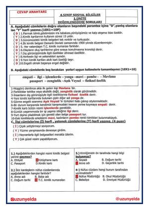 4th Grade Social Studies Unit 1 Evaluation Questions and Answer Key