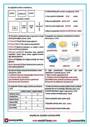 4. Sınıf Sosyal Bilgiler Dersi 3. Ünite Değerlendirme Soru ve Cevapları