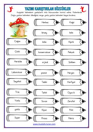 Yazımı Karıştırılan Kelimeler ( Sözcükler ) Etkinliği