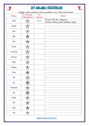 Zıt Anlamlı Sözcükler Cümle  Kurma Etkinlikleri