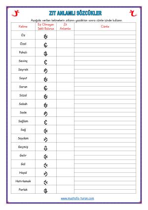 Zıt Anlamlı Sözcükler Cümle  Kurma Etkinlikleri