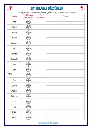 Zıt Anlamlı Sözcükler Cümle  Kurma Etkinlikleri
