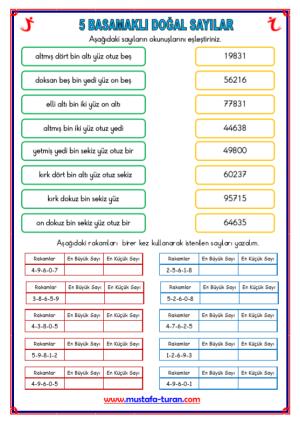 5 Basamaklı Doğal Sayılar Etkinliği