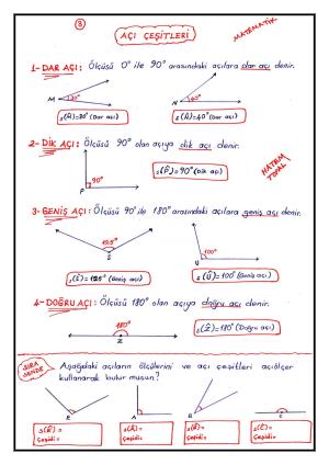 Açı Çeşitleri Konu Anlatımı ve Etkinlikleri