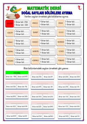 Doğal Sayıları Bölüklere Ayırma Etkinliği-2