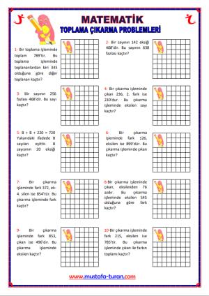 Toplama ve Çıkarma İşlemi Problemleri -10
