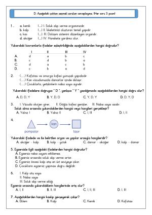 Fen Bilimleri 1. Dönem Ara Değerlendirme