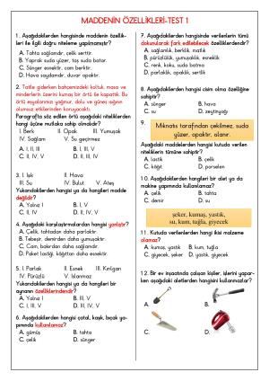 Fen Bilimleri Maddeyi Tanıyalım Konu Testleri