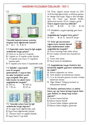 Fen Bilimleri Maddeyi Tanıyalım Konu Testleri