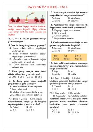 Fen Bilimleri Maddeyi Tanıyalım Konu Testleri