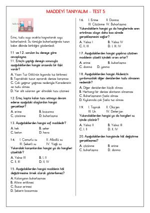 Fen Bilimleri Maddeyi Tanıyalım Konu Testleri