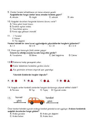 Kuvvet Ve Hareket Konu Değerlendirme Çalışması 2