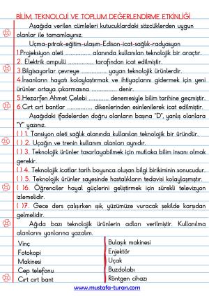 4. Ünite Bilim Teknoloji ve Toplum Konu Özetleri ve Defter Etkinlikleri