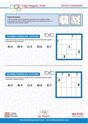 Beyin Olimpiyatları İlkokul Seçmeleri Örnek Yarışma 