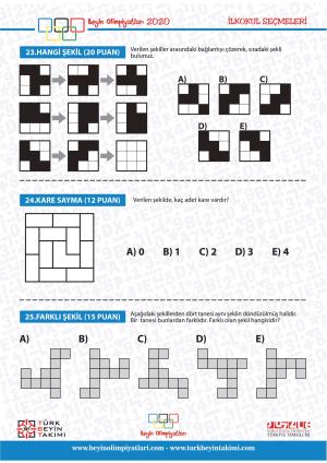 Beyin Olimpiyatları İlkokul Seçmeleri Örnek Yarışma 