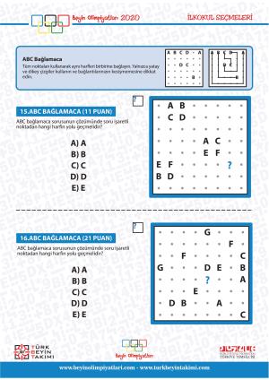 Beyin Olimpiyatları İlkokul Seçmeleri Örnek Yarışma 