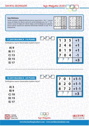 Beyin Olimpiyatları İlkokul Seçmeleri Örnek Yarışma 