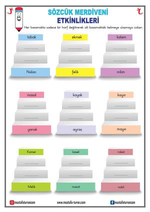 Sözcük (Kelime) Merdiveni Bulmaca Etkinlikleri-20
