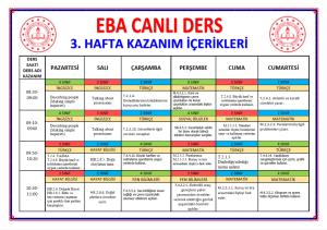 EBA Canlı Ders Haftalık Planı ve Kazanım Çizelgeleri