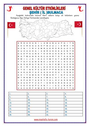 Turizm Haftası İl Adları Bulmaca Etkinliği