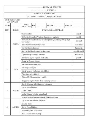 İlkokul 1. 2. 3. ve 4. Sınıf Rehberlik Hizmetleri Yıl Sonu Faaliyet Raporu
