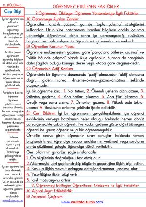 11. Bölüm Öğrenme, Öğretim, Eğitimde Güncel Yaklaşımlar, Öğrenmeyi Etkileyen Faktörler